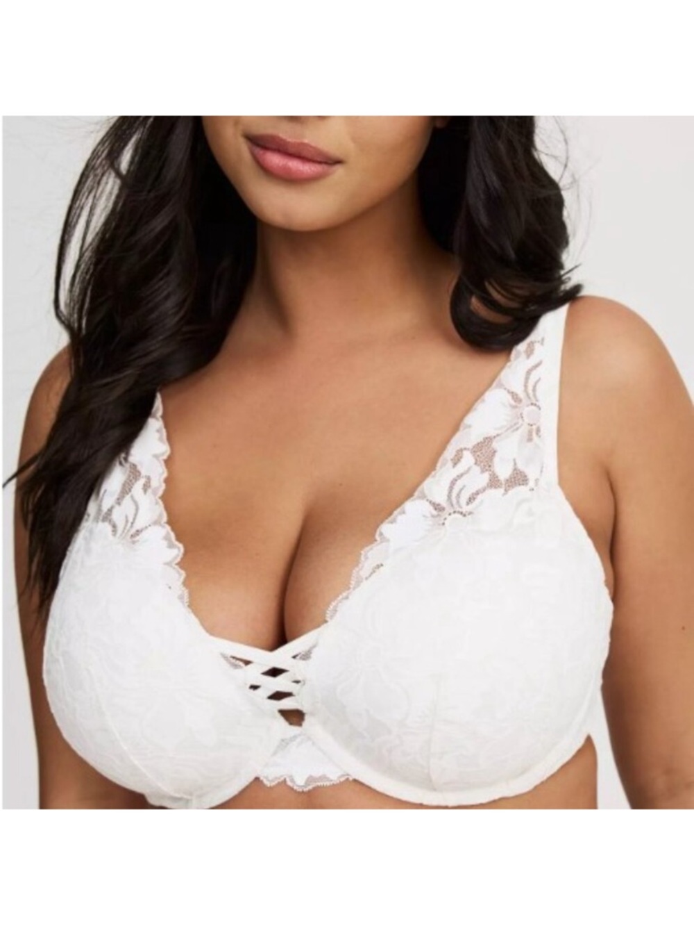 Torrid XO push up plunge bra off white lace NWT 46C